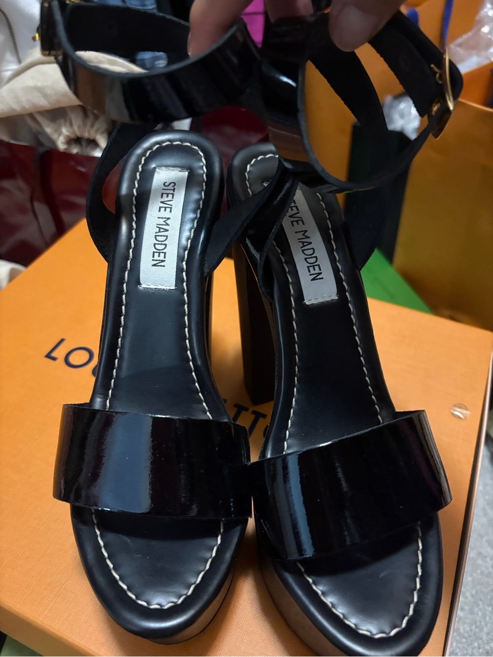 Steve Madden Black Patent Platform with AnkleBuckle - Picture 2 of 6